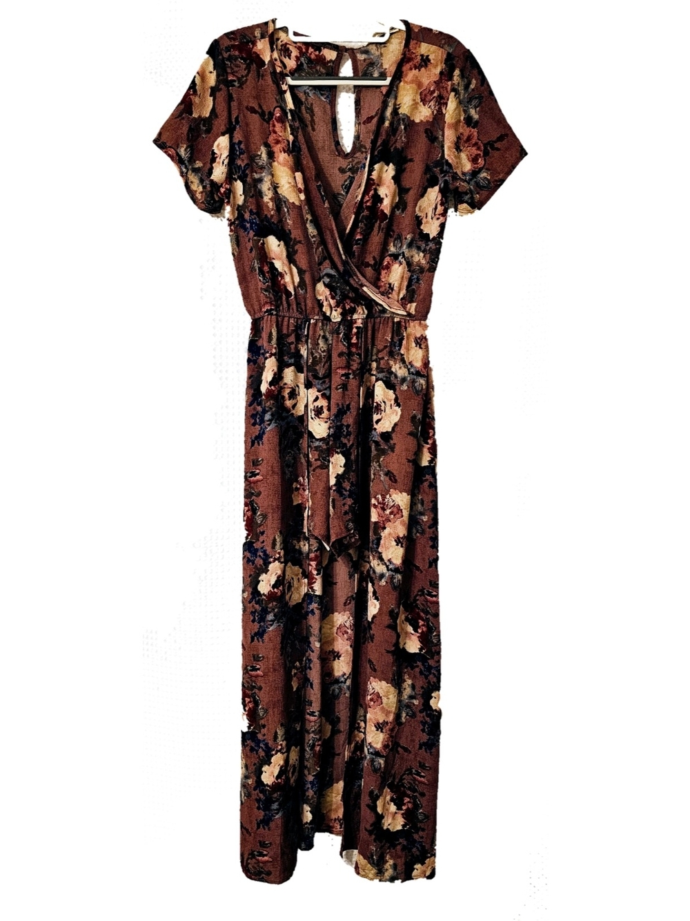5/$50 Purple Floral Wrap Maxi Dress with Tie Waist